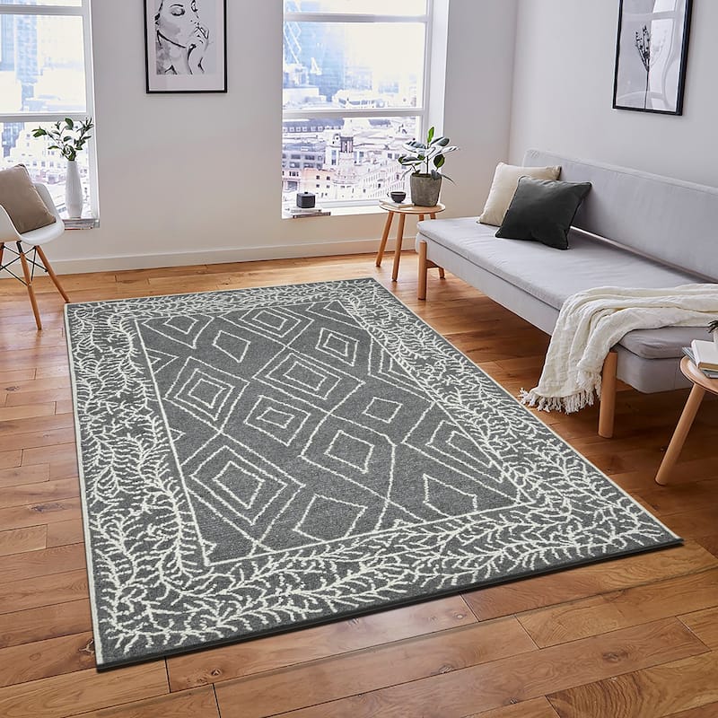Bakari Oxbow Dark Gray Hand-Hooked Wool Area Rug - 9' x 13'
