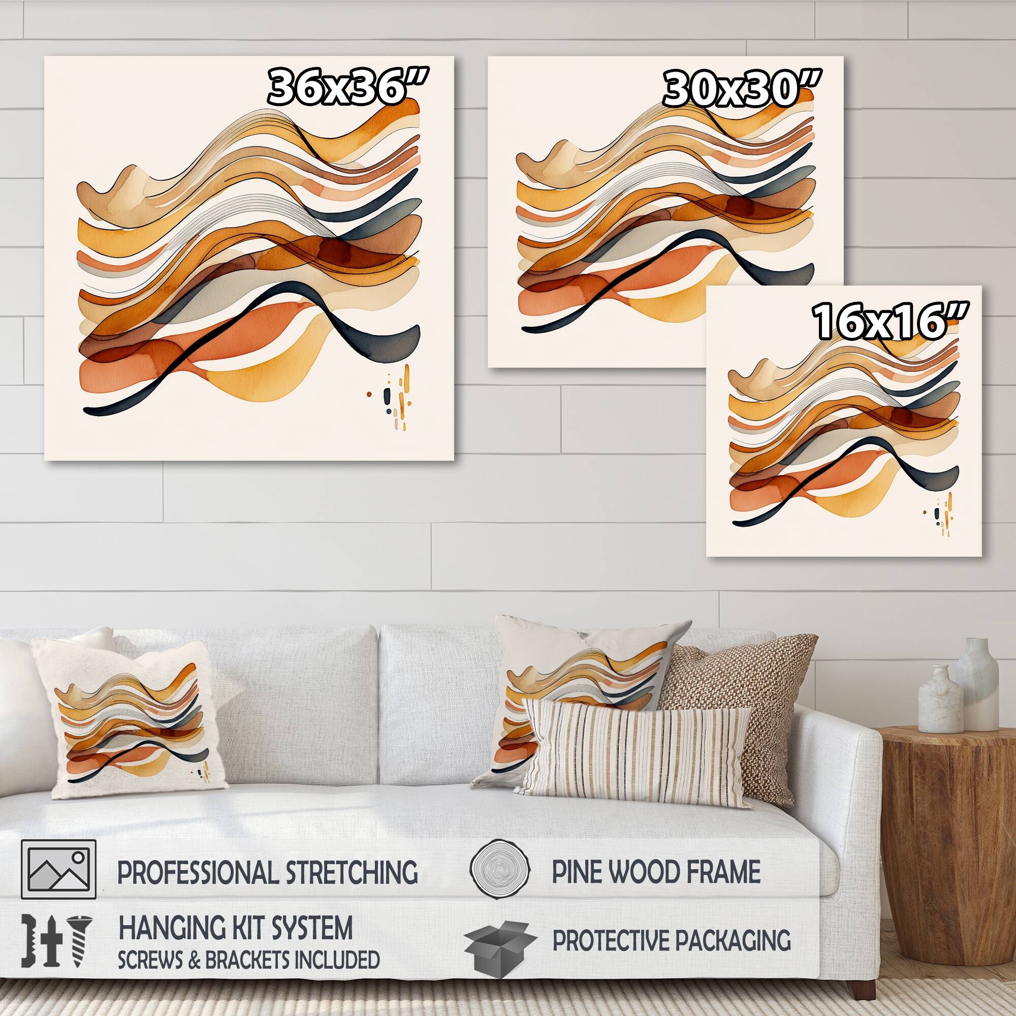 Designart 'Burnt Orange Waves Abstract VI' Modern Canvas Wall Art - Bed ...