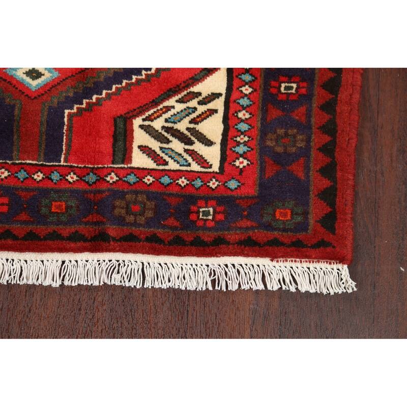 Geometric Hamedan Persian Wool Area Rug Handmade Bedroom Carpet - 3'2" x 4'11"