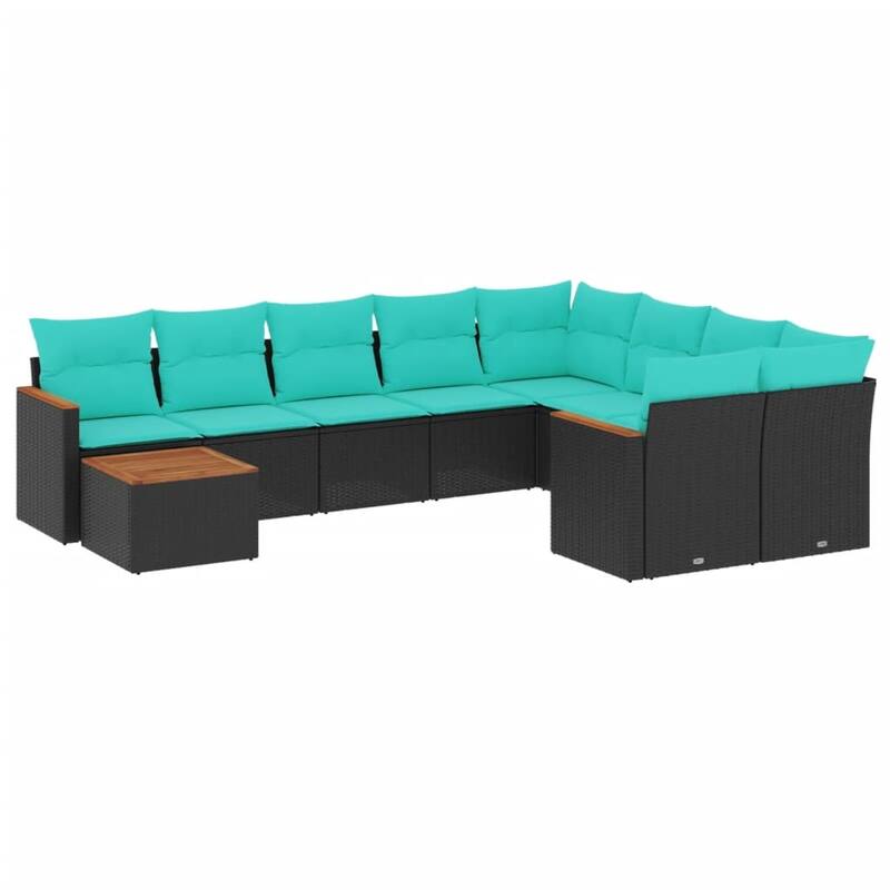 vidaXL 10 Piece Patio Sofa Set with Cushions Black Poly Rattan - 24.4x27.2x24.4