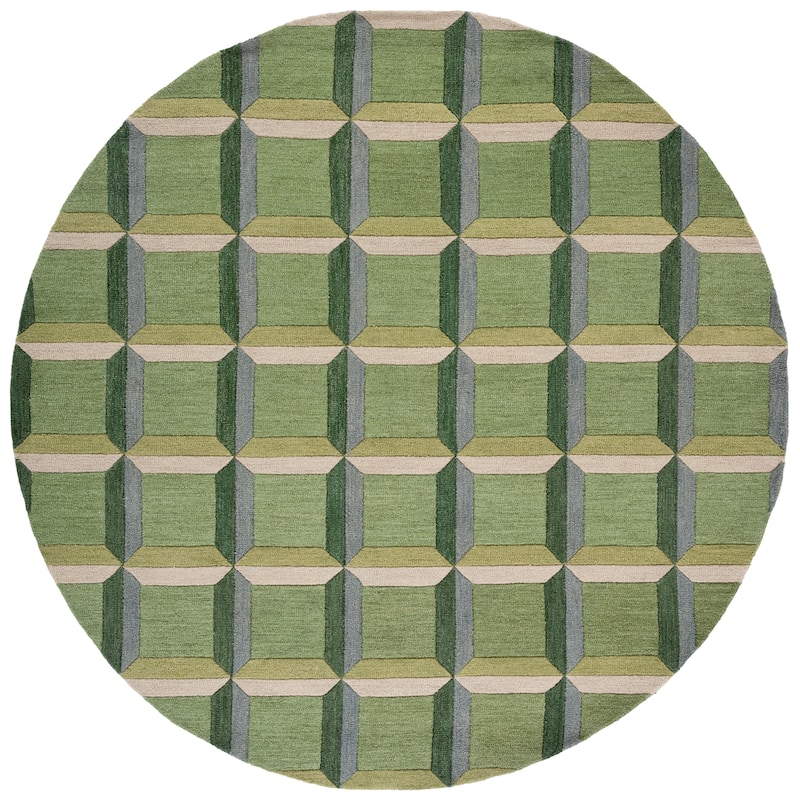 SAFAVIEH Handmade Genre Hikariko Mid-Century Modern Wool Rug - 7' Round - Green/Beige