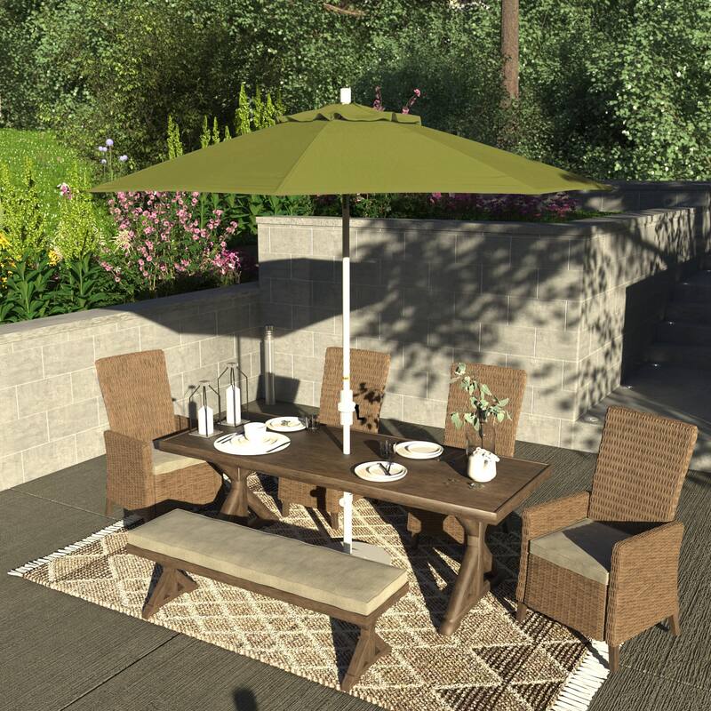 California Umbrella 9' Rd. Aluminum/Fiberglass Rib Patio Umb, Deluxe Crank Lift/Collar Tilt, White Finish, Pacifica Fabric