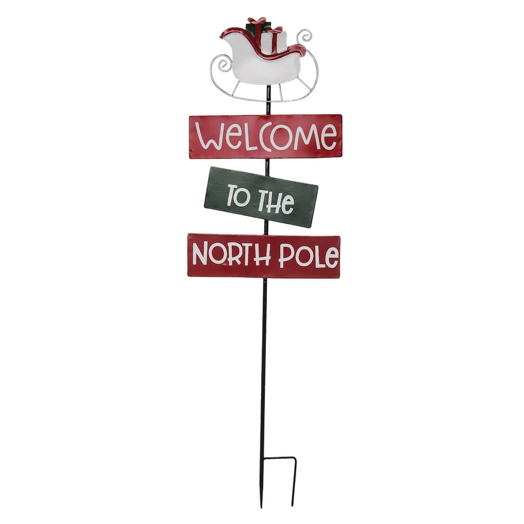 Transpac Metal 44.5 in. Multicolored Christmas Elf and North Pole Yardstake