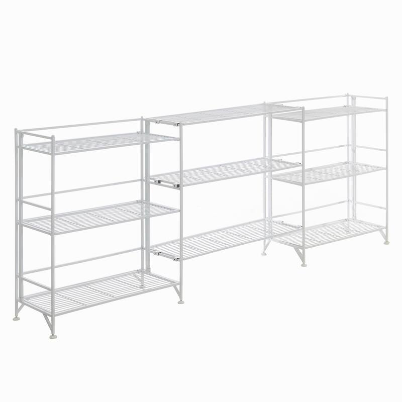 Convenience Concepts Xtra Storage 3 Tier Wide Folding Metal Shelves with Set of 2 Extension Shelves