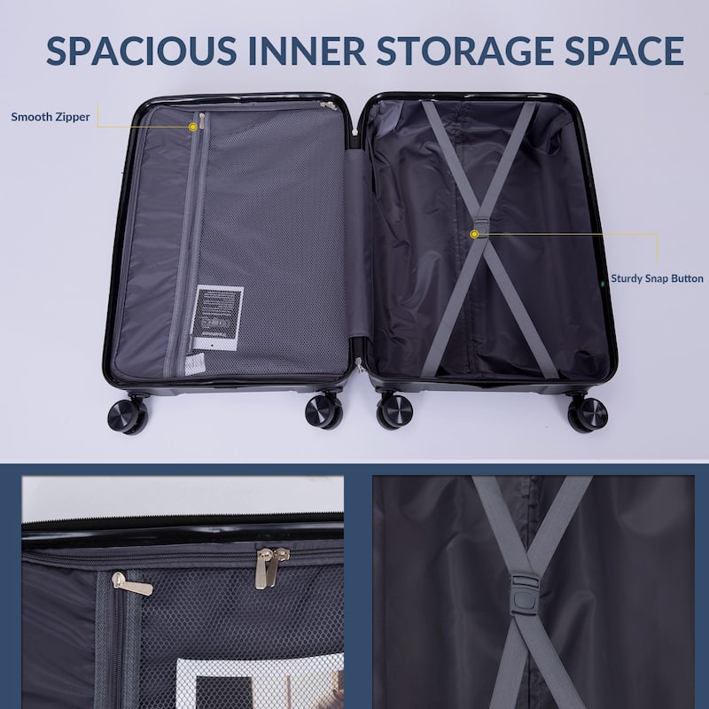 Hardshell Suitcase Spinner Wheels PP Luggage Sets Lightweight Durable Suitcase with TSA Lock,3-Piece Set (20/24/28)