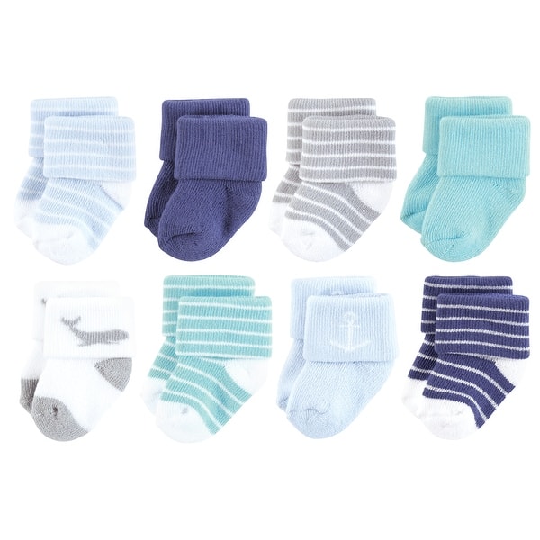 slide 1 of 1, Hudson Baby Infant Boy Cotton Rich Newborn and Terry Socks, Gray Whale 0-6 Months - Gray Whale