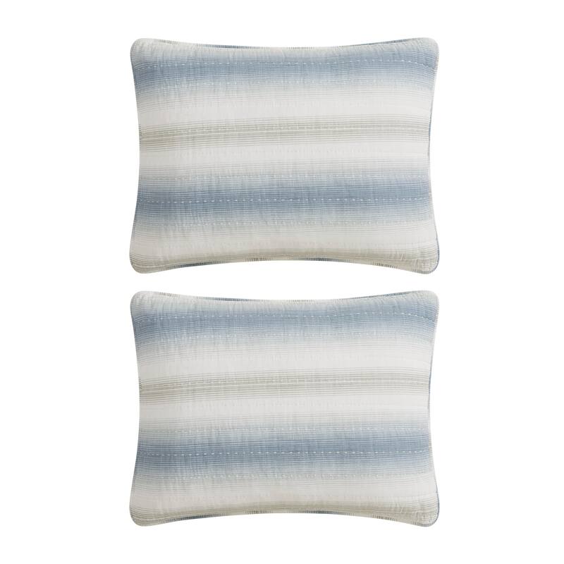 Tommy Bahama Prima Island Stripe Blue Cotton Reversible Quilt Set