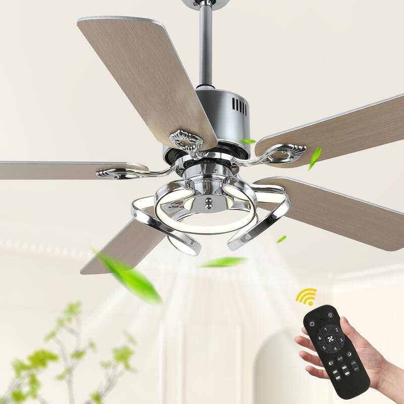 Bella Depot 52" Modern Ceiling Fan with Dimmable Light and Remote 6-Speed Reversible Motor