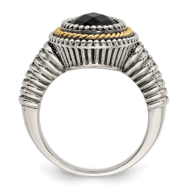Curata 925 Sterling Silver With 14k Black Simulated Onyx Ring