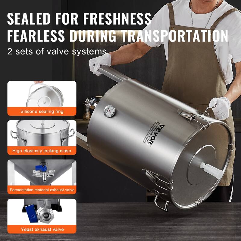VEVOR 304 Stainless Steel Kettle Beer Brew Fermentor Brew Bucket Fermentor for Brewing