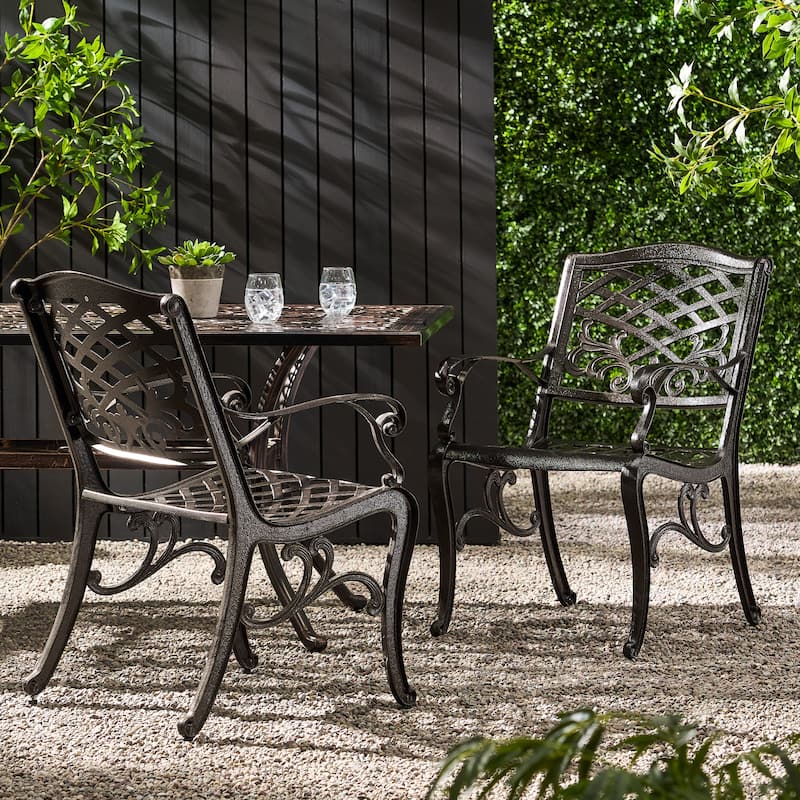 Sarasota Aluminum Outdoor Chair by Christopher Knight Home (Set of 2) - N/A - Hammered Bronze