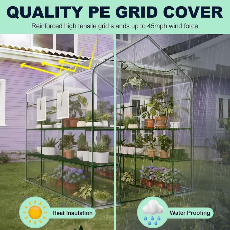 57" w x 85" l x 77" h 3-Tier Heavy Duty Walk-in Garden Portable Greenhouse for Outdoor Plants, White