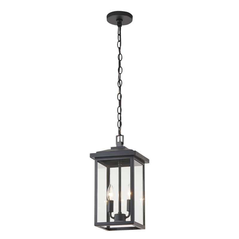 KAWOTI 2-Light 16.25" Black Outdoor Pendant Light - W8.25" x D8.25" x H16.25"