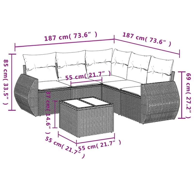 vidaXL 5 Piece Patio Sofa Set with Cushions Black Poly Rattan
