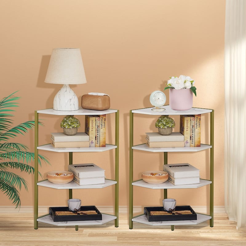 VECELO (Set of 2) 4-Tier Shelves Polygonal Corner Side Table - Gold
