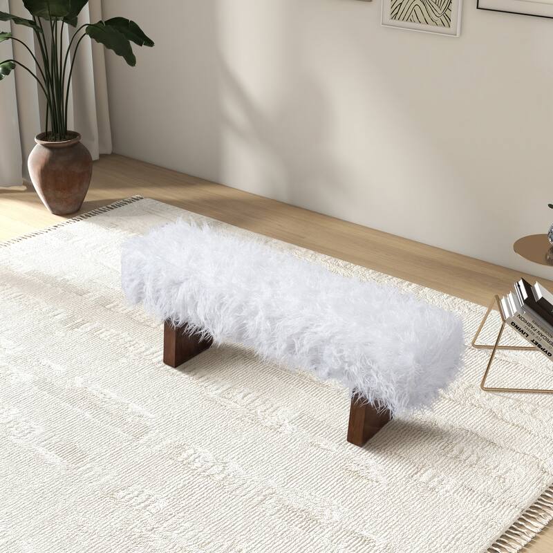 Matsu 51" Wide Luxury Modern Japandi Style Plush Bench - Khaki Fur