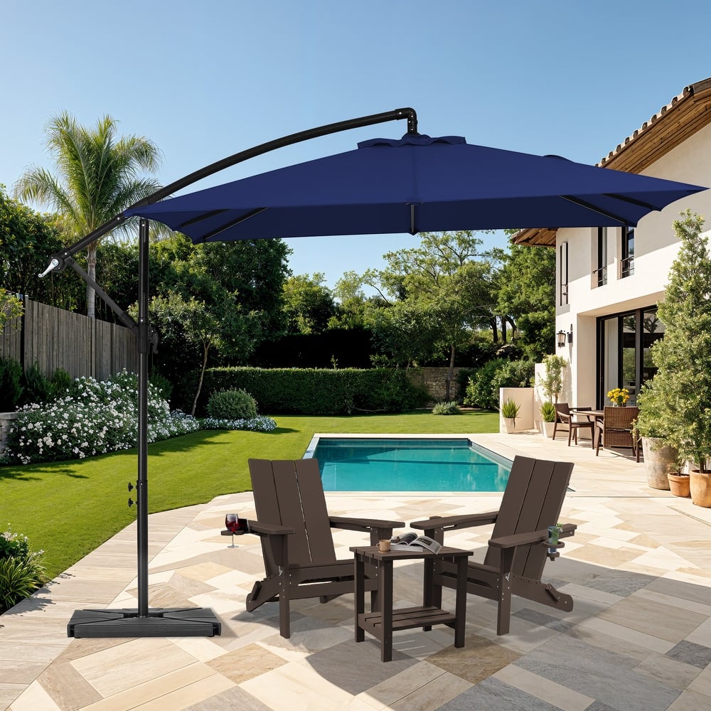 8ft×8ft Square Steel Crank-lift Cantilever Umbrella With Weighted Base
