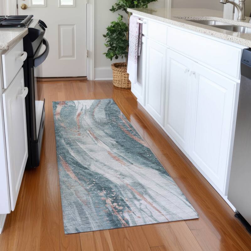 Premium Washable Super Soft Modern Contemporary Mayfield Rug - Teal - 2'3" x 7'6"