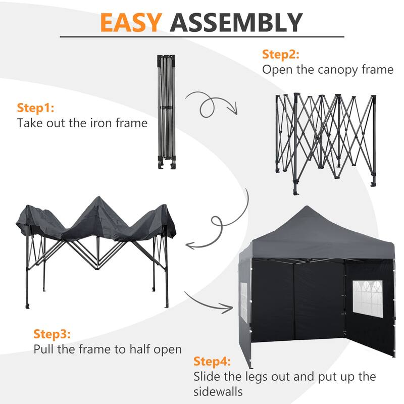 Aoodor 10' x 10' Pop Up Canopy with Church Windows Sidewalls - 10x10ft