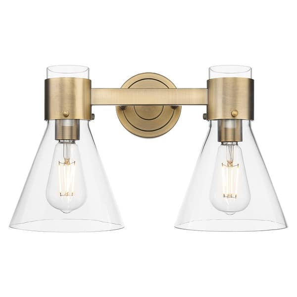 slide 2 of 48, Innovations Lighting Downtown Urban - Lawton Cone - 2 Light 16" Wall-Mounted Bath Vanity Light Brushed Brass, Clear