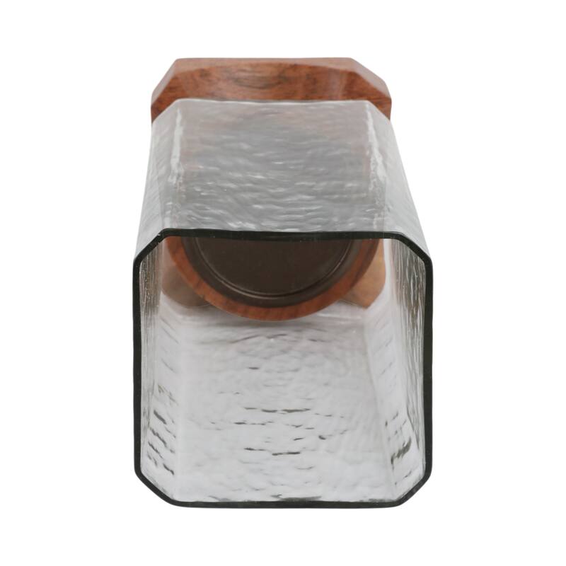 Decorative Wood and Glass Hurrican Pillar Candle Holder