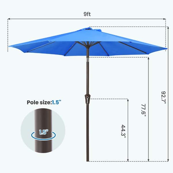 dimension image slide 3 of 13, 9-ft Patio Market Umbrella with Tilting Pole, Waterproof & Breathable Canopy