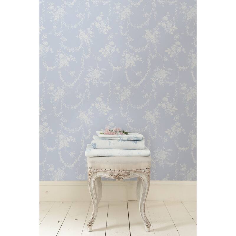 LoveShackFancy Chandelier Gates Blue Gemstone Floral Drape Wallpaper