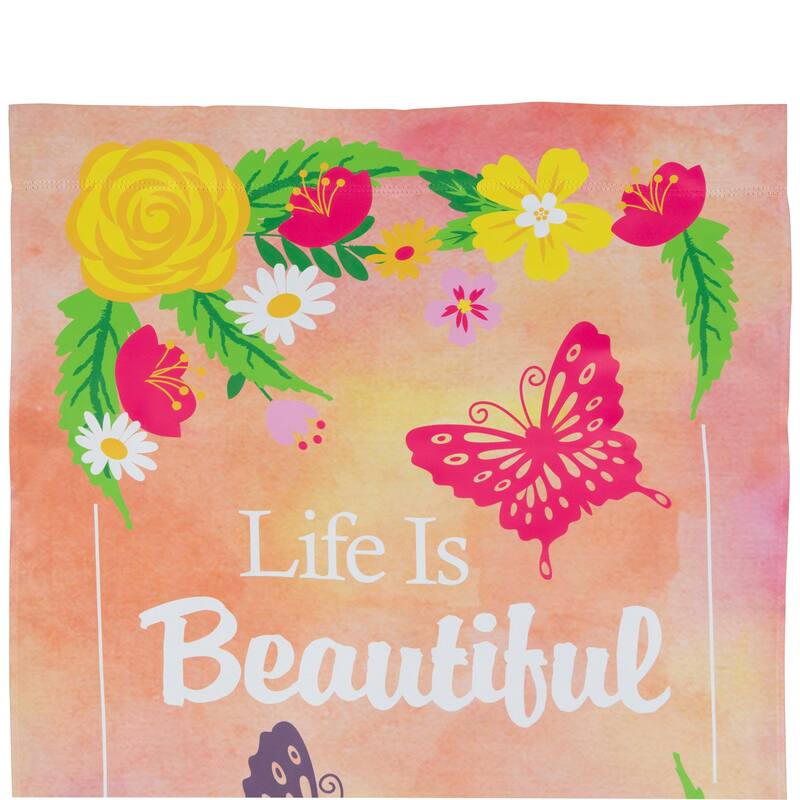 Life is Beautiful Pink Floral Outdoor House Flag 28" x 40"
