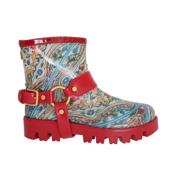 red ankle rain boots