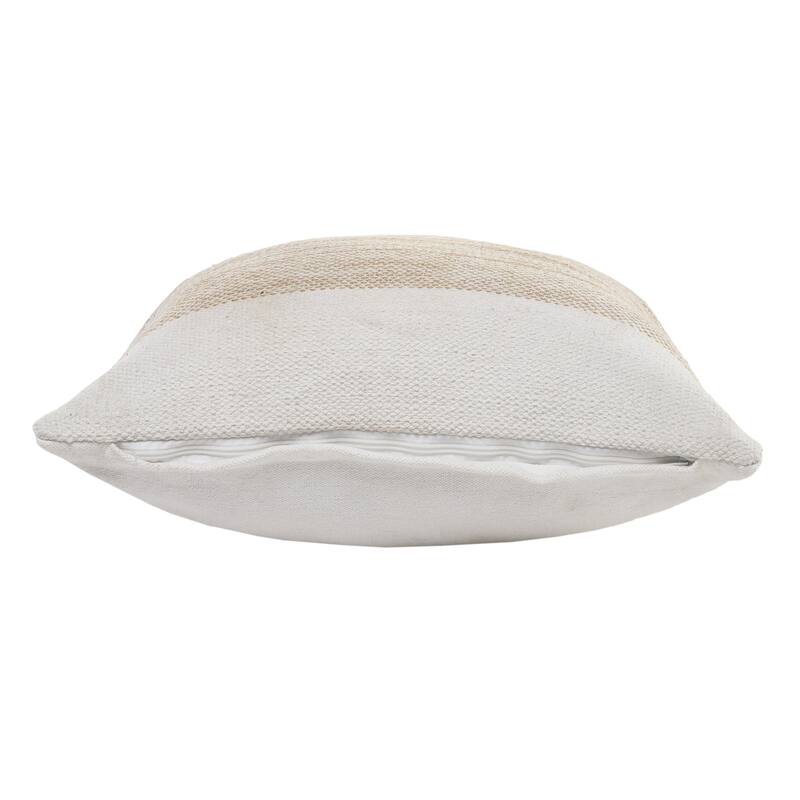 Sevita Ivory and Jute Striped and Bordered Throw Pillow