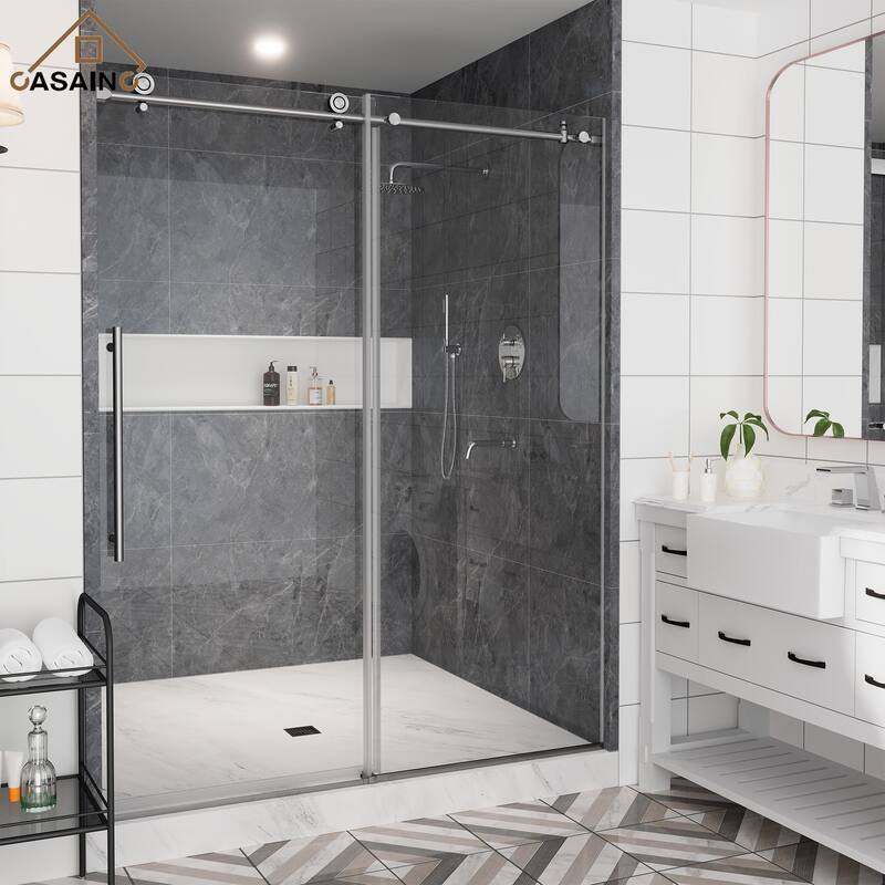 CASAINC 48 or 60 in. W x 76 in. H Single Sliding Frameless Shower Door