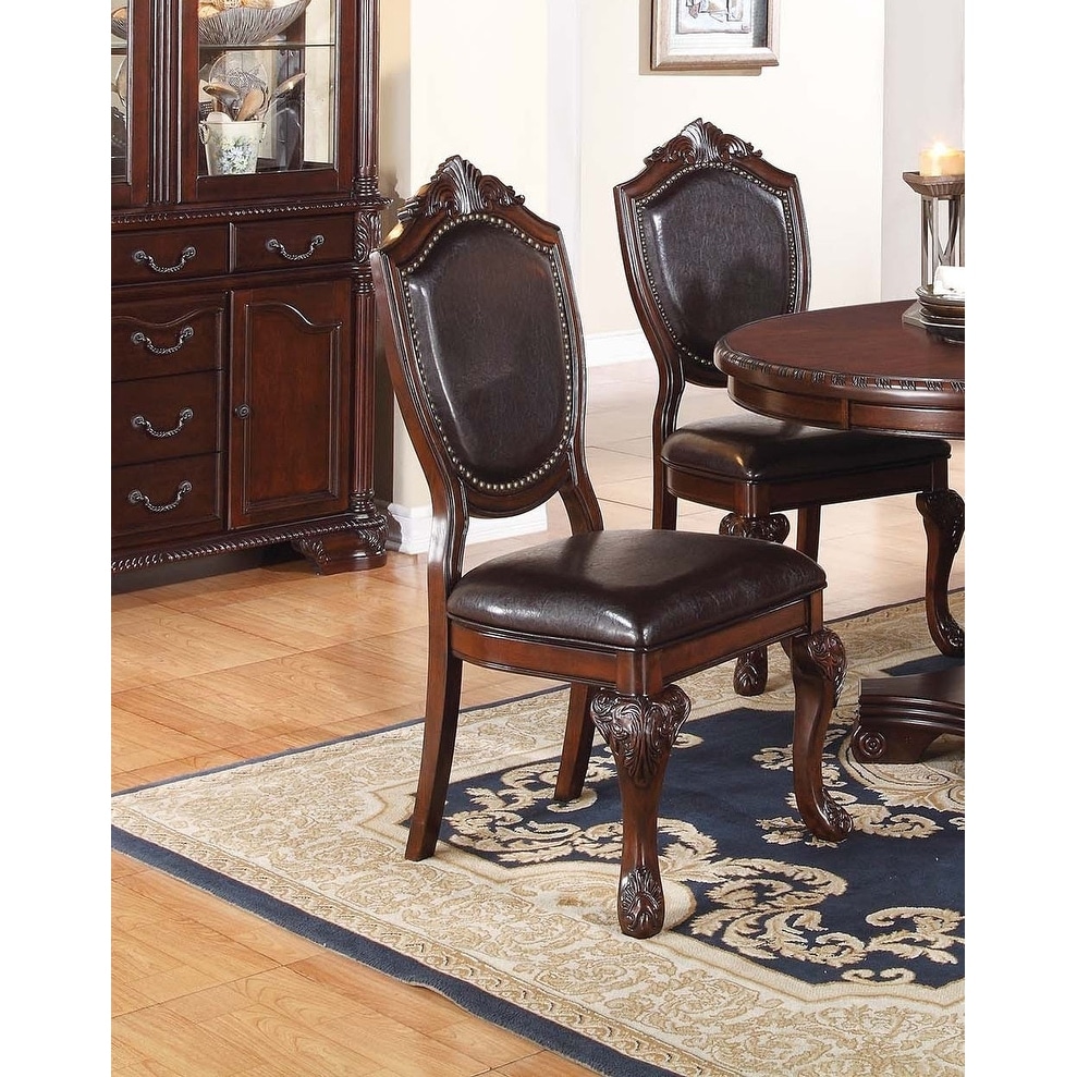 Formal Style Crown Molding Dining Side Chairs Nailhead Trim Cherry Finish
