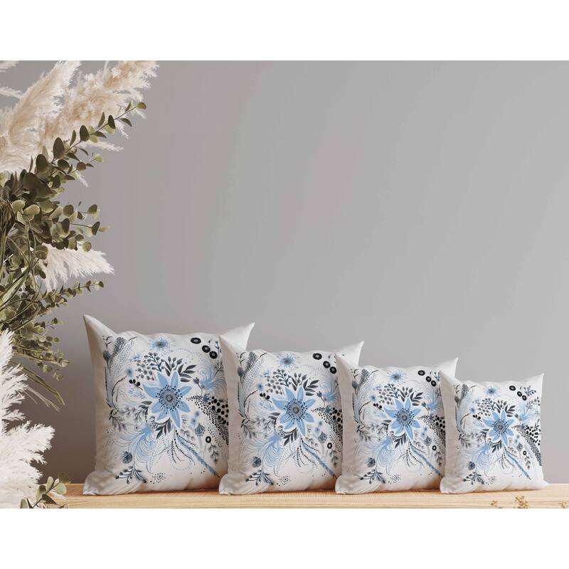 Enchanting Bouquet Faux Suede Reversible Throw Pillow Blue and Grey