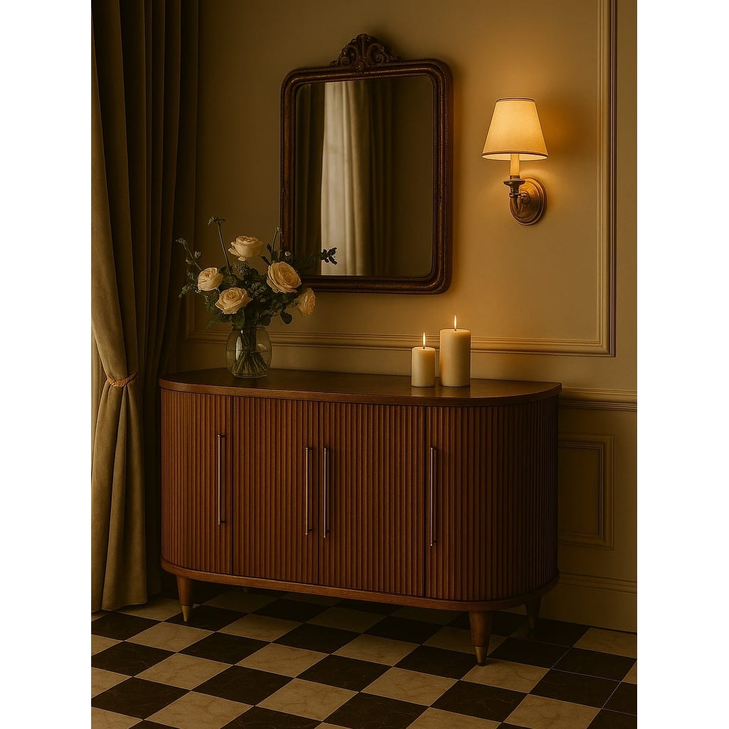 Artisan Furniture Solid Wood Ravello Curved 4-Door Sideboard, Brown with 3-Doors