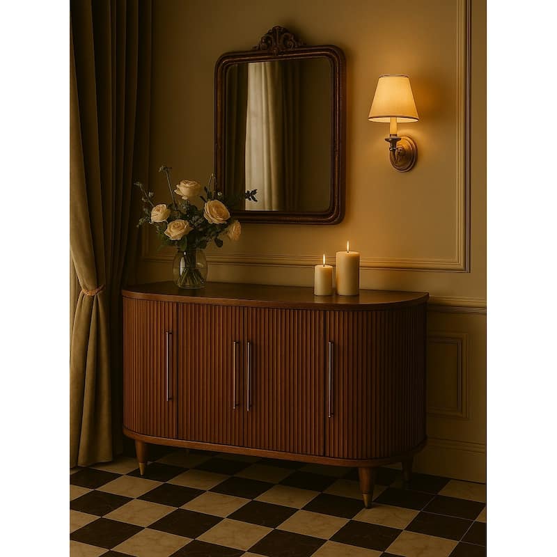 Artisan Furniture Solid Wood Ravello Curved 4-Door Sideboard, Brown with 3-Doors - Brown