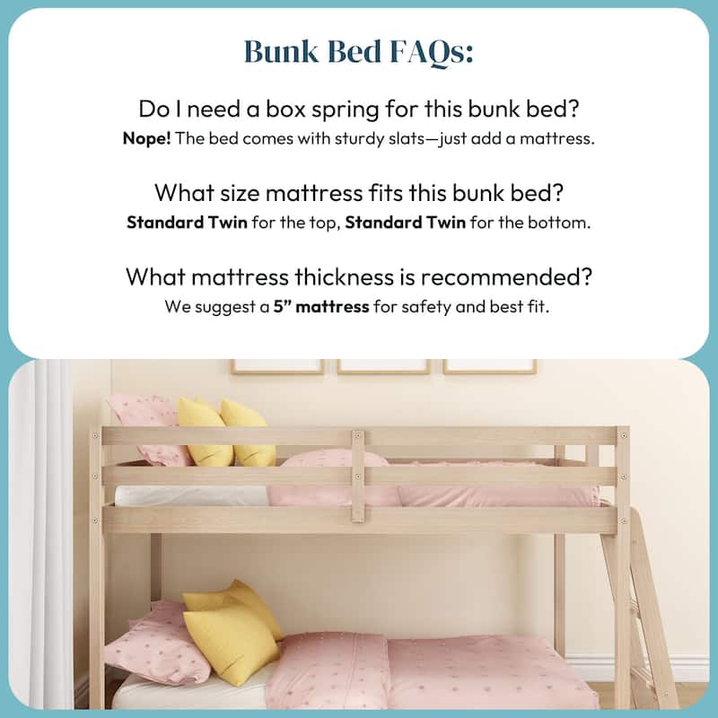 Now Furniture Low Bunk Bed for Kids, Twin over Twin