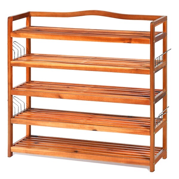 Costway 5-Tier Wood Shoe Rack Freestanding Large Shoe Storage Organizer Heavy-duty