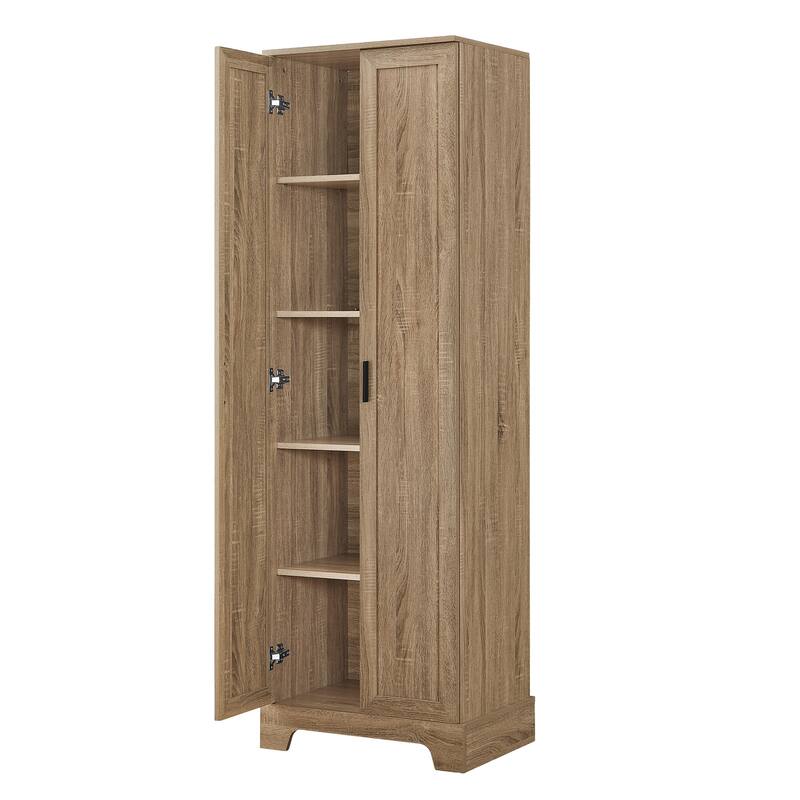 Roomfitters Tall 2-Door Storage Cabinet with 5-Tier Adjustable Shelves, Modern MDF Linen Tower for Bathroom & Office