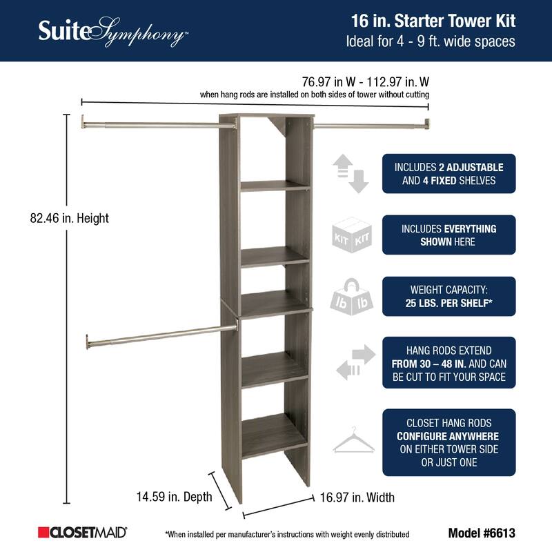 ClosetMaid SuiteSymphony Starter Closet 16-inch Wide Tower Kit