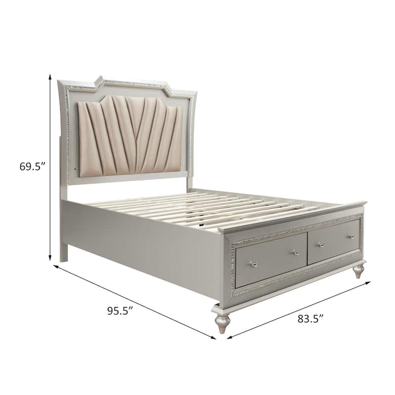 Coronet Beige and Champagne White Storage Plaform Bed with LED
