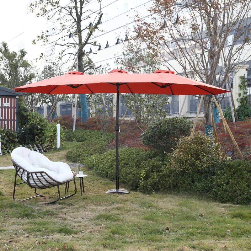 14.8 Ft Double Sided Outdoor Umbrella Rectangular Large with Crank ( Navy blue )