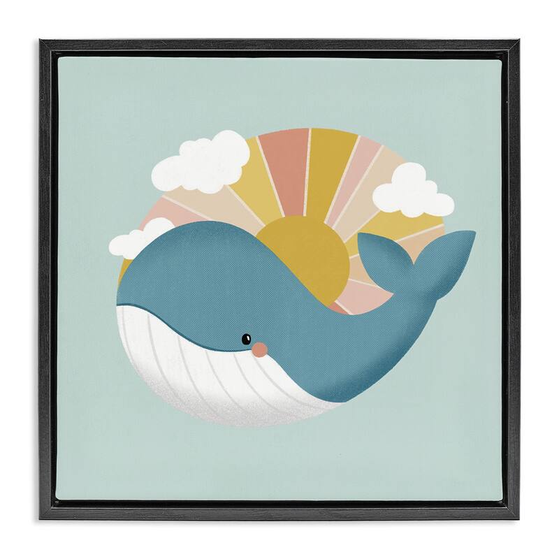Stupell Whale & Sunshine Rays Framed Floater Canvas Wall Art Design By Sarah Hickman - 25 x 25 - Black