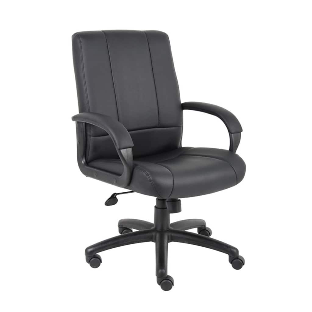 Ruia Executive Mid Back Office Chair, Black Soft Vinyl, Padded Arms
