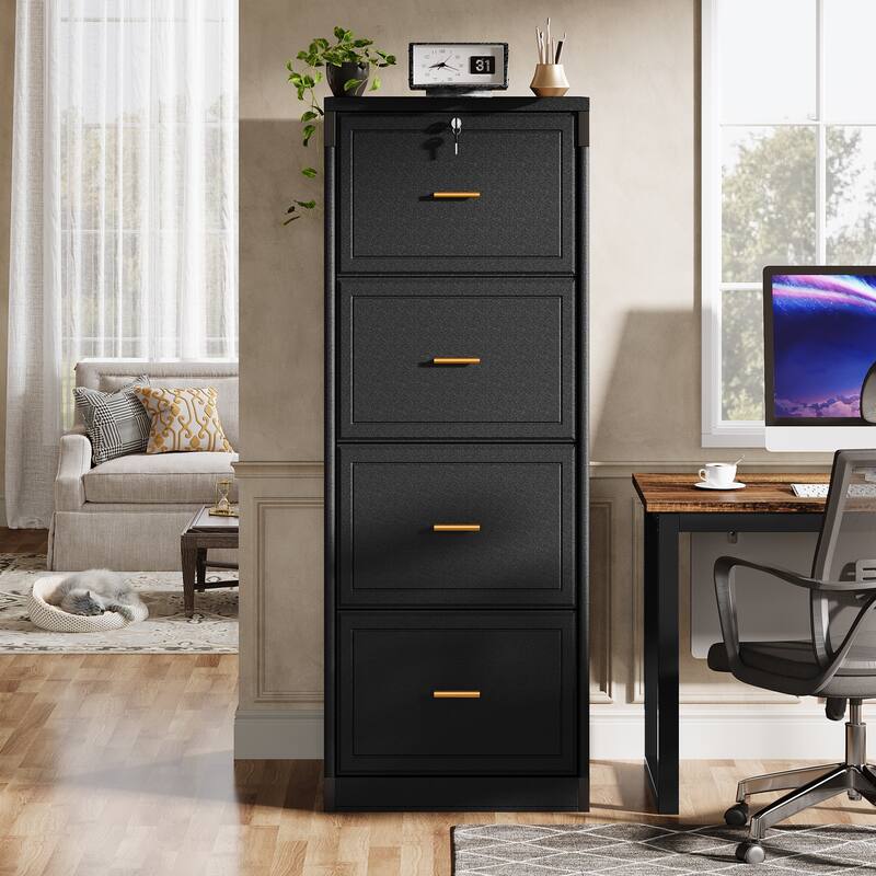 Vertical File Cabinet with 4 Drawers, Lockable Filling Cabinet with Key for Home Office