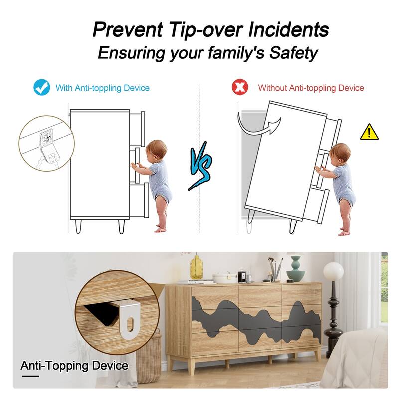 63" Wide 9 Drawer Dresser Dresser Storage Cabinet