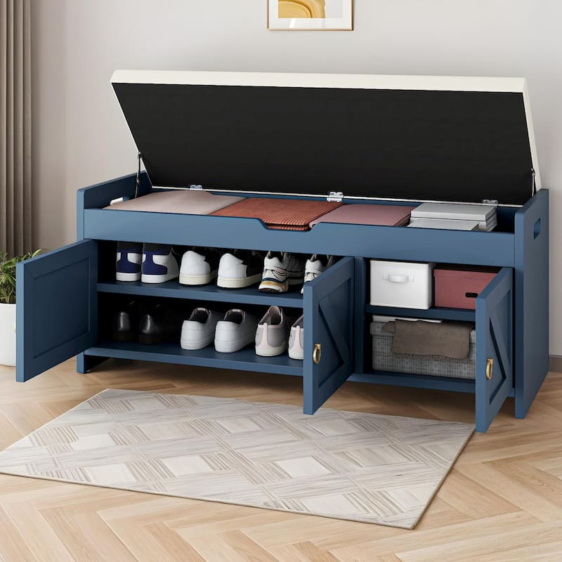 Moasis Shoe Storage Rack Cushioned Ottoman Bench with Lift Top for Hallway