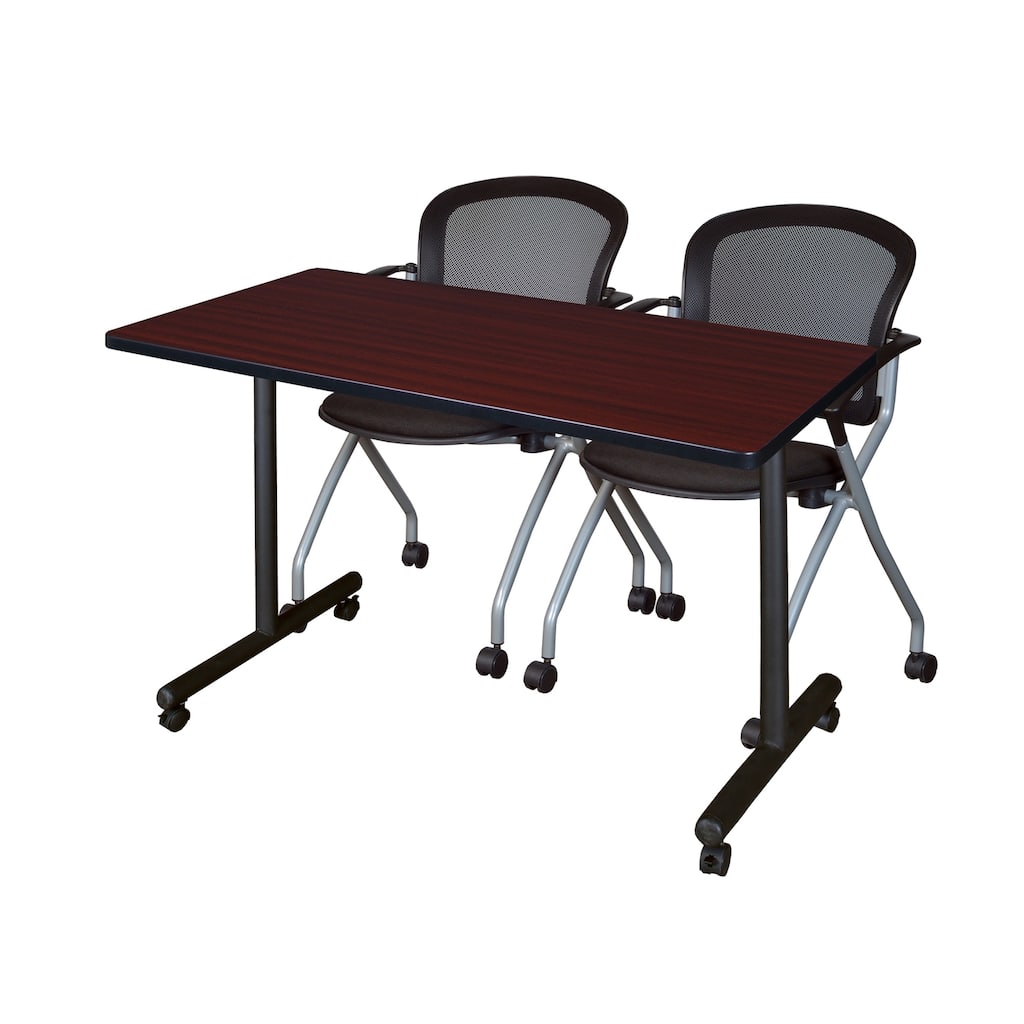 48" x 24" Mobile Training Table- Mahogany & 2 Chairs- Black