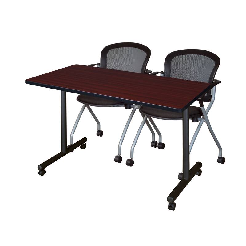 48" x 24" Mobile Training Table- Mahogany & 2 Chairs- Black