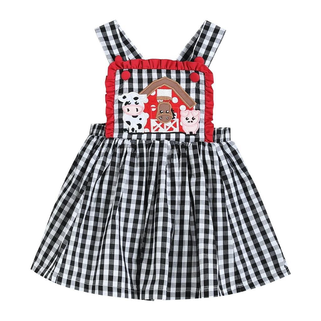 Lil Cactus Black Gingham Barn Scene Jumper Dress