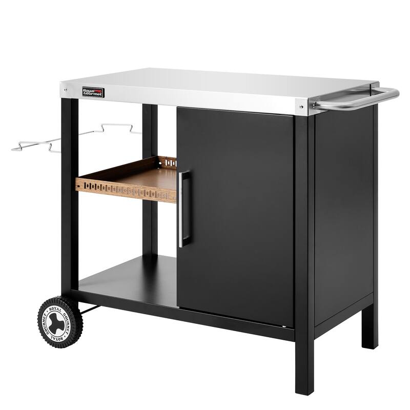 Royal Gourmet PC3402S 3-Tier Dining Cart with Storage Cabinet